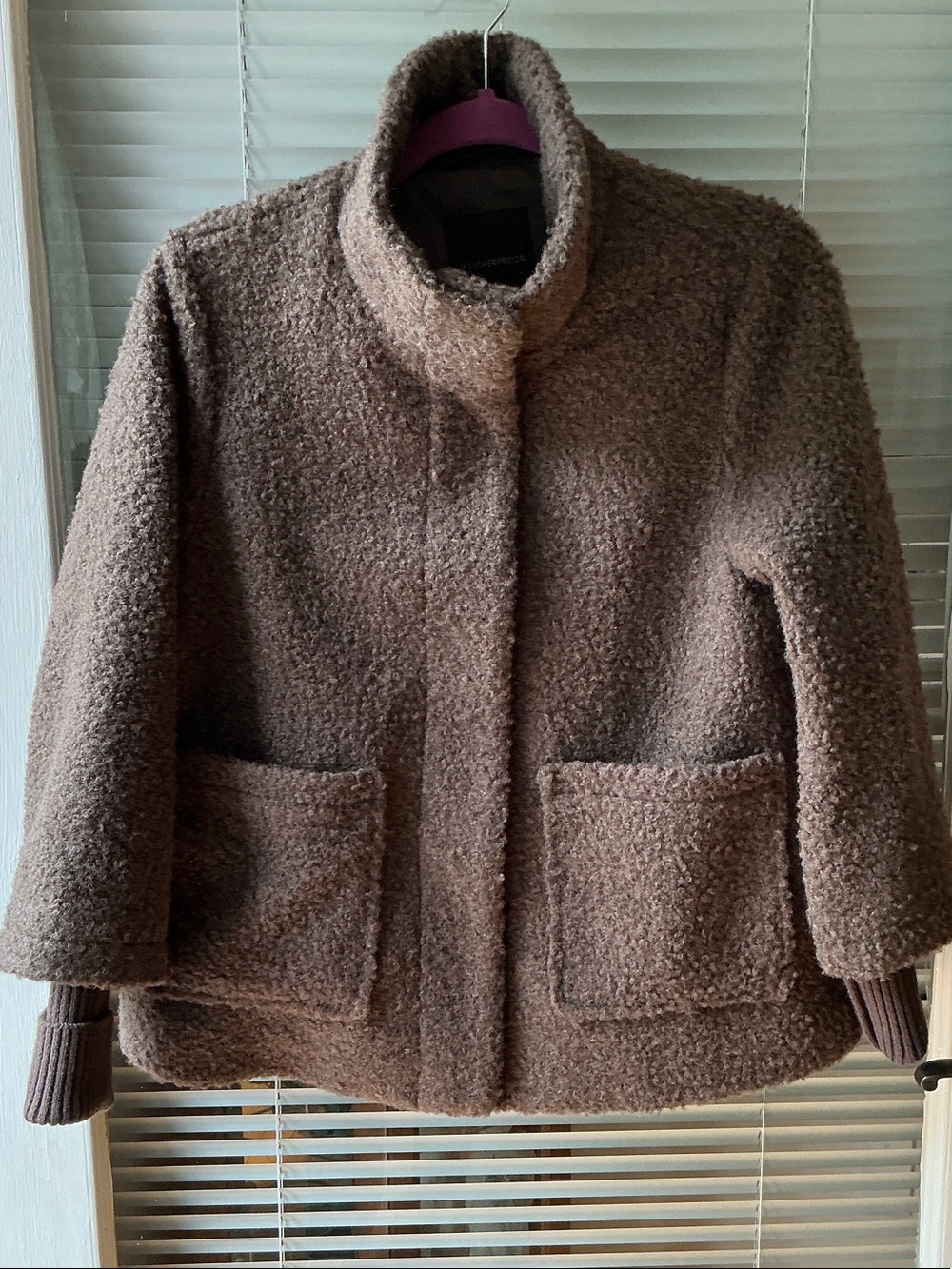 WEATHERPROOF Teddy Jacket in Brown Bouclé, XS